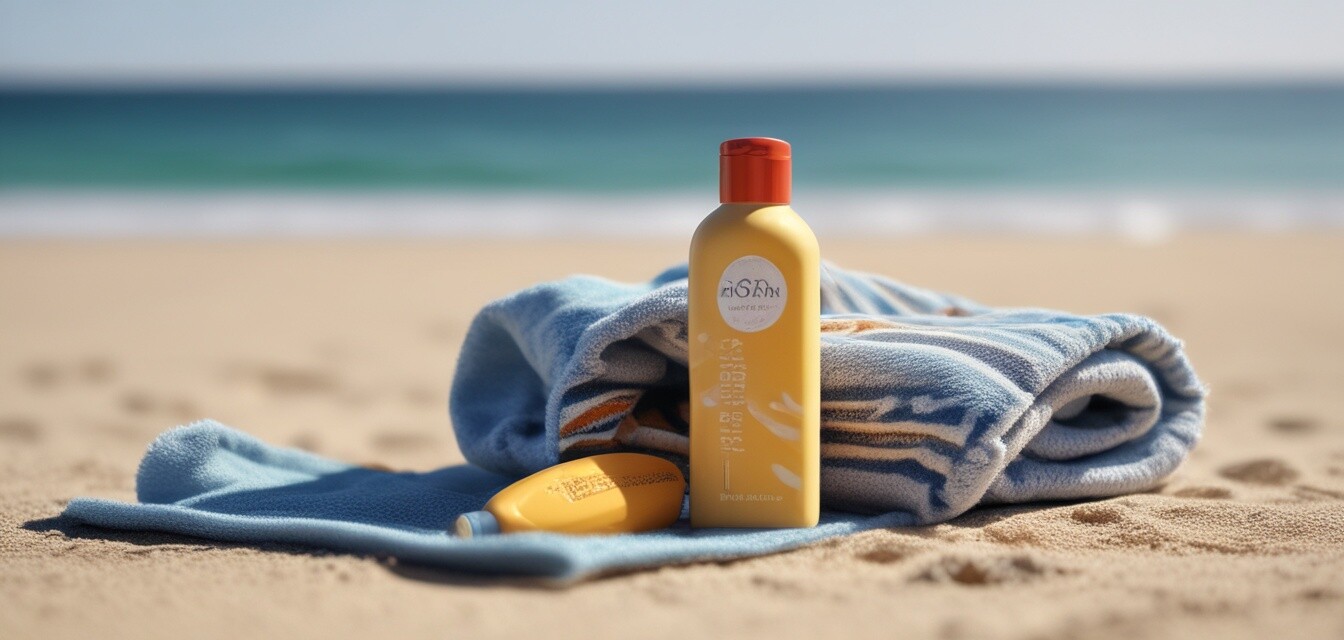 Sunscreen on beach towel
